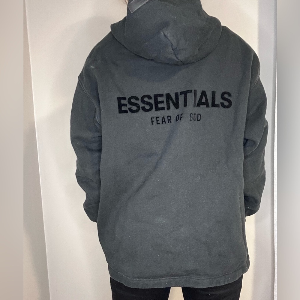 Essentials Fear of God Charcoal Gray Back-Logo Hoodie